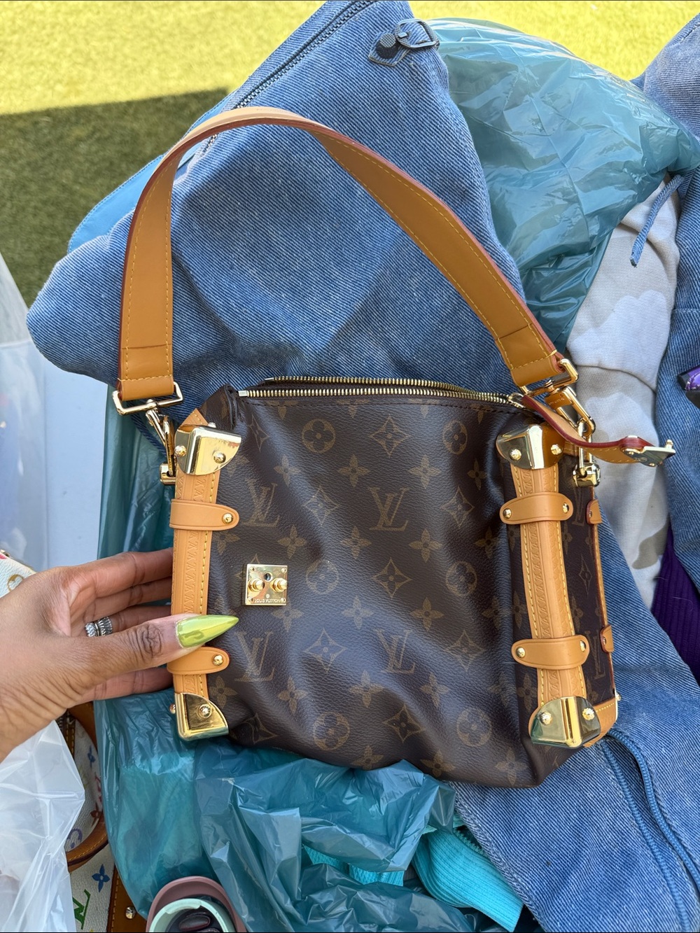 Louis Vuitton Monogram Canvas Shoulder Bag with Tan Trim